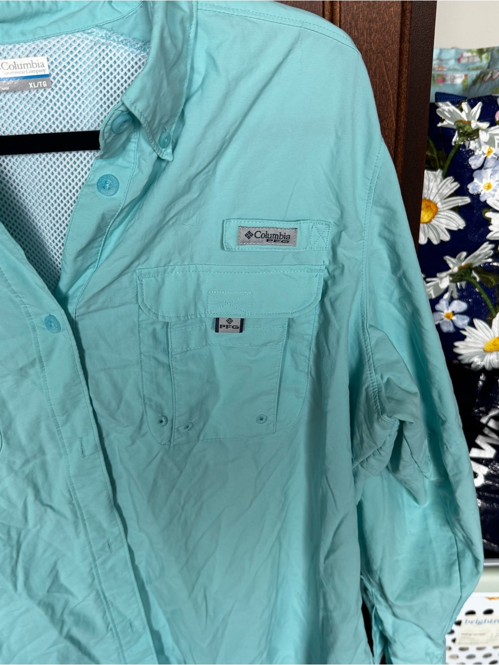 Columbia PFG Bahama Long Sleeve Fishing Shirt Aqua Mint Teal XL / TG - Picture 2 of 9